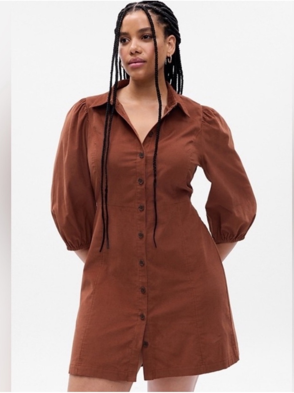 GAP Brown Corduroy Puff Sleeve Button Up Dress